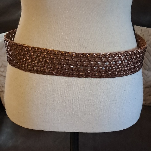 Womens Talbots Boho Bronze Woven Braided Leather Wide Classic Belt Casual Brass
